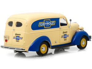"Genuine Chevrolet Parts" 1939 Chevy Panel Truck 1:24 Scale - Greenlight Diecast Model Car (Creme/Blue)