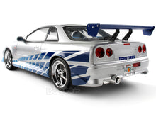 Load image into Gallery viewer, &quot;Fast &amp; Furious&quot; Brian&#39;s Nissan Skyline GT-R (R34) w/ Lights 1:18 Scale - Greenlight Diecast Model (Silver/Blue)