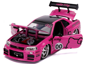 "Hello Kitty" Nissan Skyline GT-R (R34) w/ Figure 1:24 Scale - Jada Diecast Model