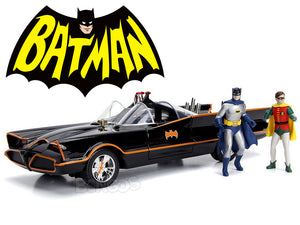 "1966 BATMAN TV Version" - Batmobile w/ Batman & Robin Figures & Working Lights 1:18 Scale - Jada Diecast Model Car