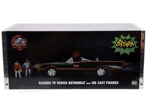 "1966 BATMAN TV Version" - Batmobile w/ Batman & Robin Figures & Working Lights 1:18 Scale - Jada Diecast Model Car