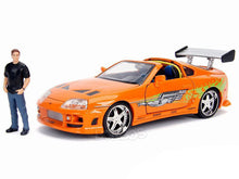 Load image into Gallery viewer, &quot;Fast &amp; Furious&quot; Brian&#39;s Toyota Supra w/ Figure 1:24 Scale - Jada Diecast Model Car (Orange)