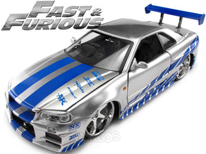 "Fast & Furious" Brian's Nissan Skyline GT-R (R34) 1:24 Scale - Jada Diecast Model Car (Silver)