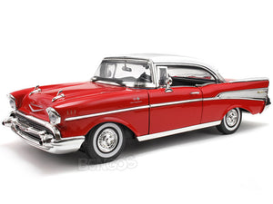 1957 Chevy Bel Air 1:18 Scale - MotorMax Diecast Model Car (Red/Ivory)