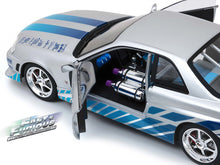 Load image into Gallery viewer, &quot;Fast &amp; Furious&quot; Brian&#39;s Nissan Skyline GT-R (R34) w/ Lights 1:18 Scale - Greenlight Diecast Model (Silver/Blue)
