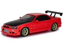 Load image into Gallery viewer, 1999 Nissan Skyline R34 GT-R (BNR34) w/ Lights 1:18 Scale - Greenlight Diecast Model  (Red)