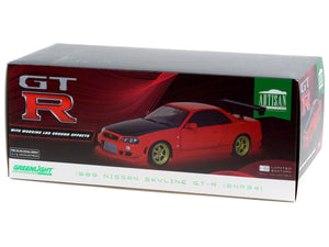 1999 Nissan Skyline R34 GT-R (BNR34) w/ Lights 1:18 Scale - Greenlight Diecast Model  (Red)