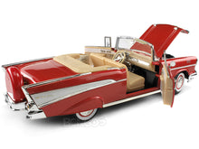 Load image into Gallery viewer, 1957 Chevy (Chevrolet) Bel Air Convertible 1:18 Scale- Yatming Diecast Model Car (Red)