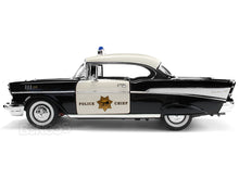 Load image into Gallery viewer, 1957 Chevy (Chevrolet) Bel Air Coupe &quot;CHiPs Police Chief&quot; 1:18 Scale- Yatming Diecast Model (B/W)