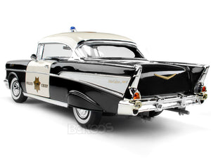 1957 Chevy (Chevrolet) Bel Air Coupe "CHiPs Police Chief" 1:18 Scale- Yatming Diecast Model (B/W)