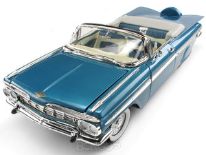 1959 Chevy Impala Convertible 1:18 Scale - Yatming Diecast Model Car (Blue)
