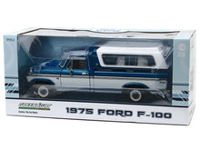 Load image into Gallery viewer, 1975 Ford F-100 Ranger w/ Canopy Pickup 1:18 Scale - Greenlight Diecast Model Car (Blue)