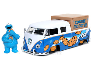 "Sesame Street" 1962 VW Bus Pickup w/ Cookie Monster Figures 1:24 Scale - Jada Diecast Model