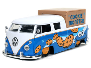 "Sesame Street" 1962 VW Bus Pickup w/ Cookie Monster Figures 1:24 Scale - Jada Diecast Model