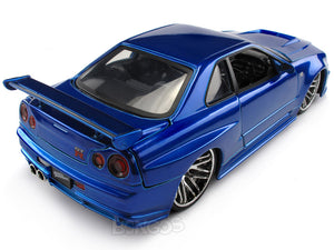 "Fast & Furious" Brian's Nissan Skyline GT-R (R34) 1:24 Scale - Jada Diecast Model Car (Blue)