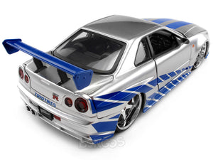 "Fast & Furious" Brian's Nissan Skyline GT-R (R34) 1:24 Scale - Jada Diecast Model Car (Silver)